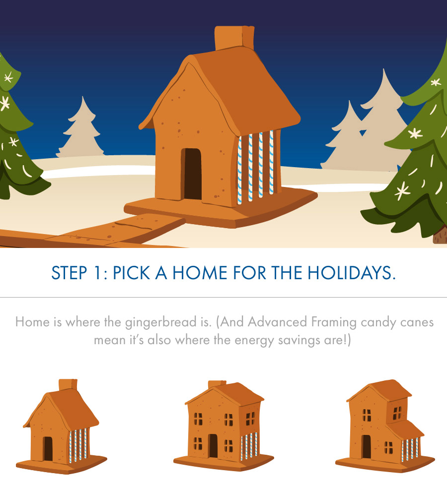 STEP 1: Pick a home for the holidays. 
Home is where the gingerbread is. (And Advanced Framing candy canesmean it's also where the energy savings are!) 